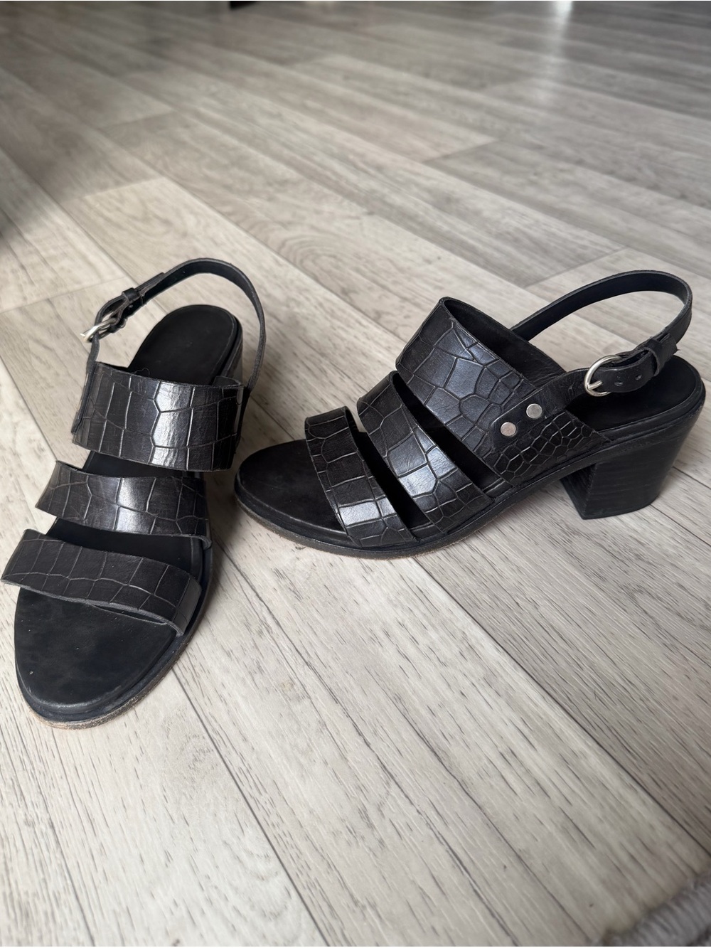 Rag and bone Croc-Embossed Strappy Block Heel Sandals